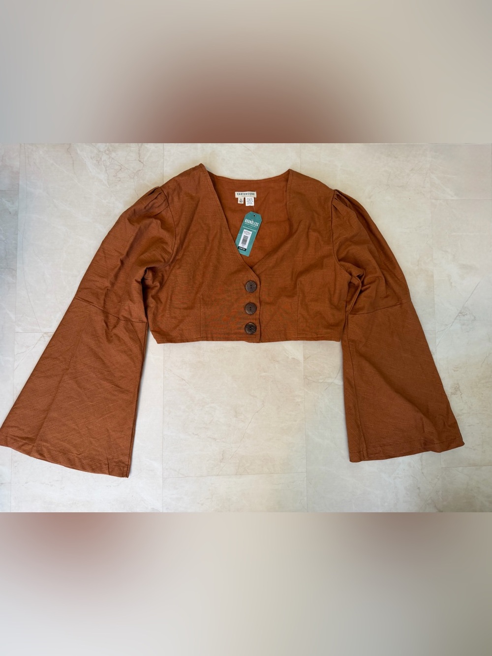 Earthbound cotton bell sleeve butterfly crop top